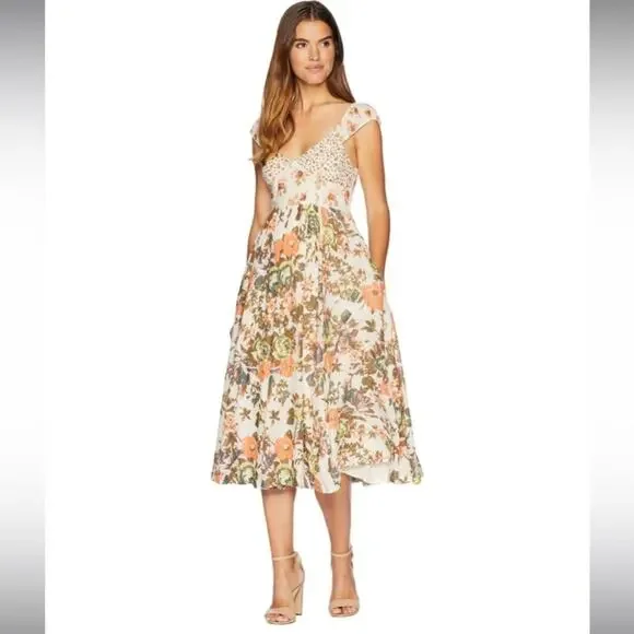 knee length dresses for ladies Free People Sweet Hearts Midi Dress - Ivory Combo